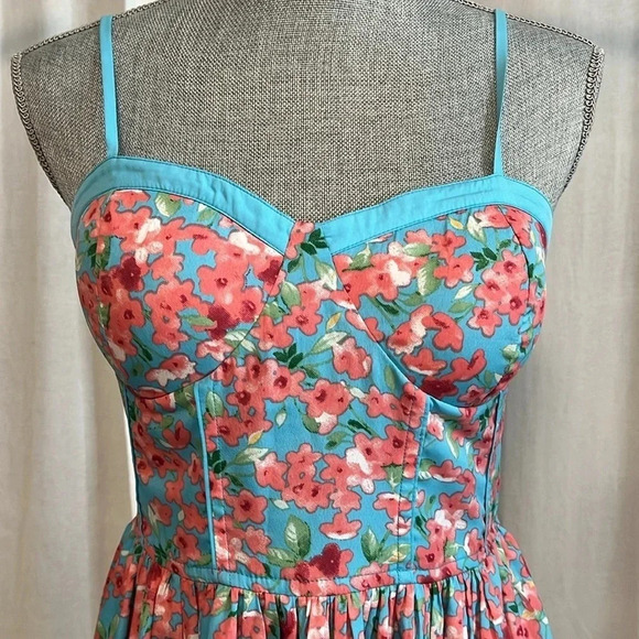 NWOT B.O.G Collective Floral Corset Dress Pink Turquoise, Size L - Picture 1 of 13